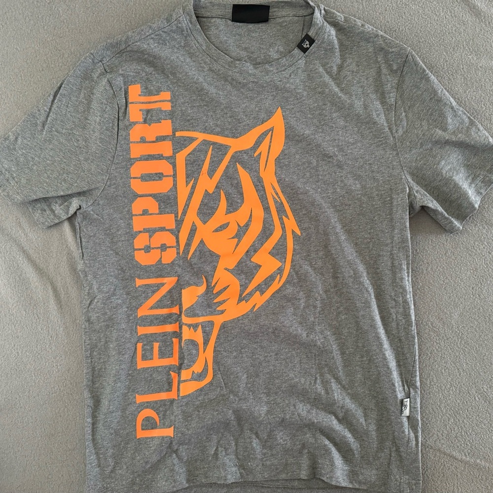 Plein Sport, Grey Side Tiger Orange Logo
Print T-Shirt